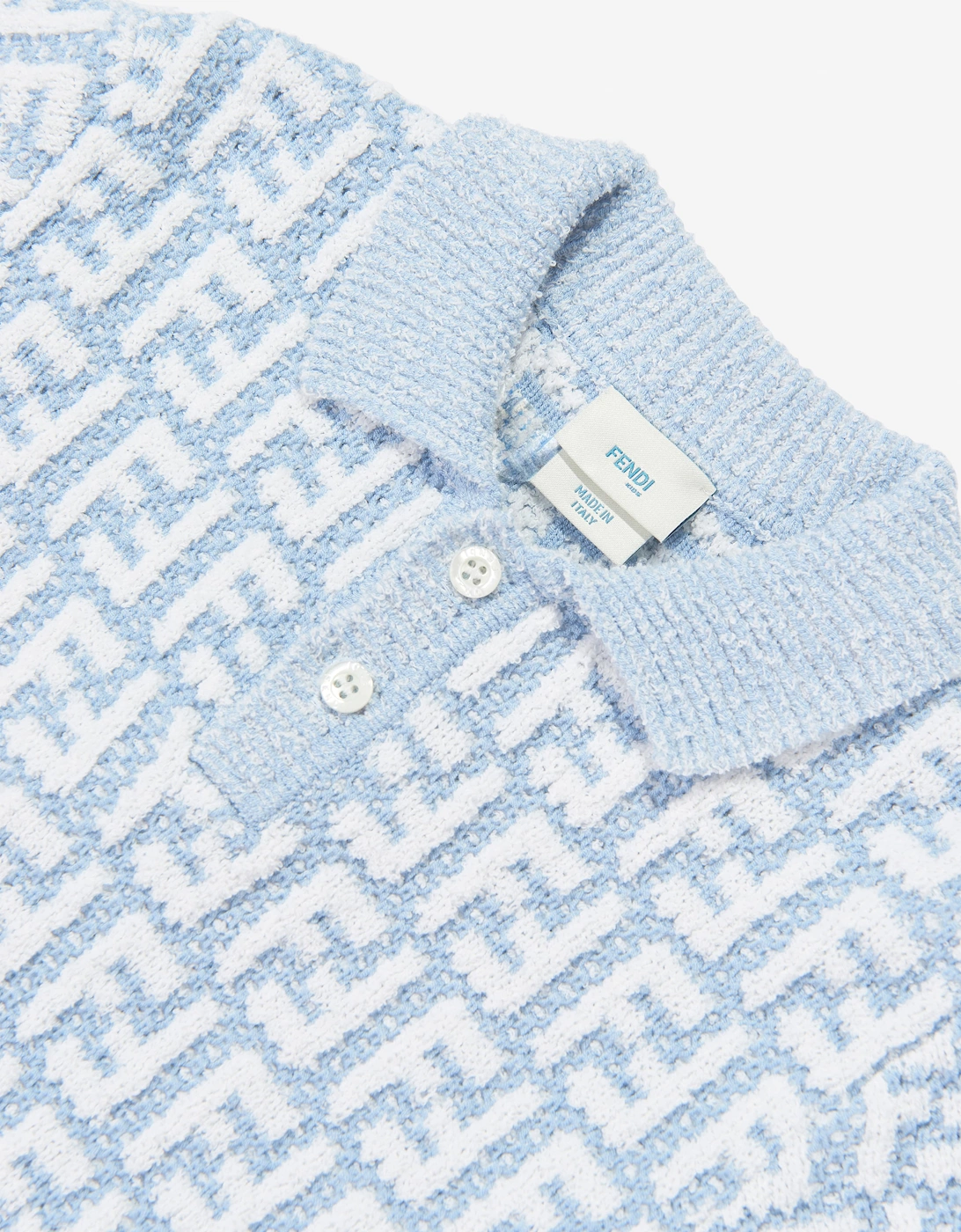Fendi Boys FF Logo Knit Polo Shirt in Blue