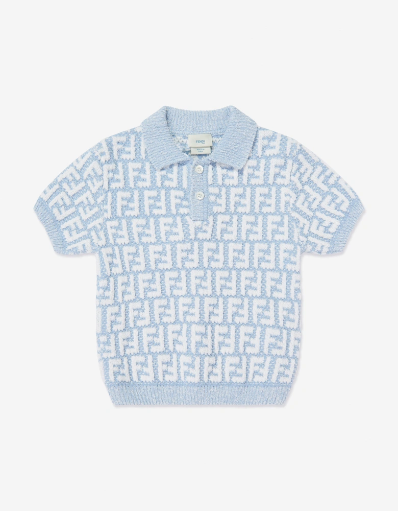 Fendi Boys FF Logo Knit Polo Shirt in Blue