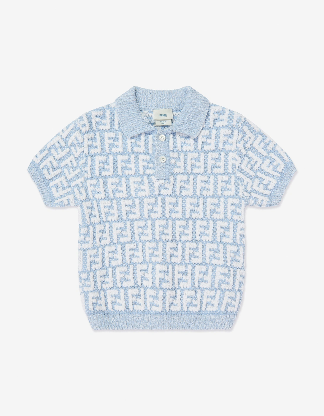 Fendi Boys FF Logo Knit Polo Shirt in Blue