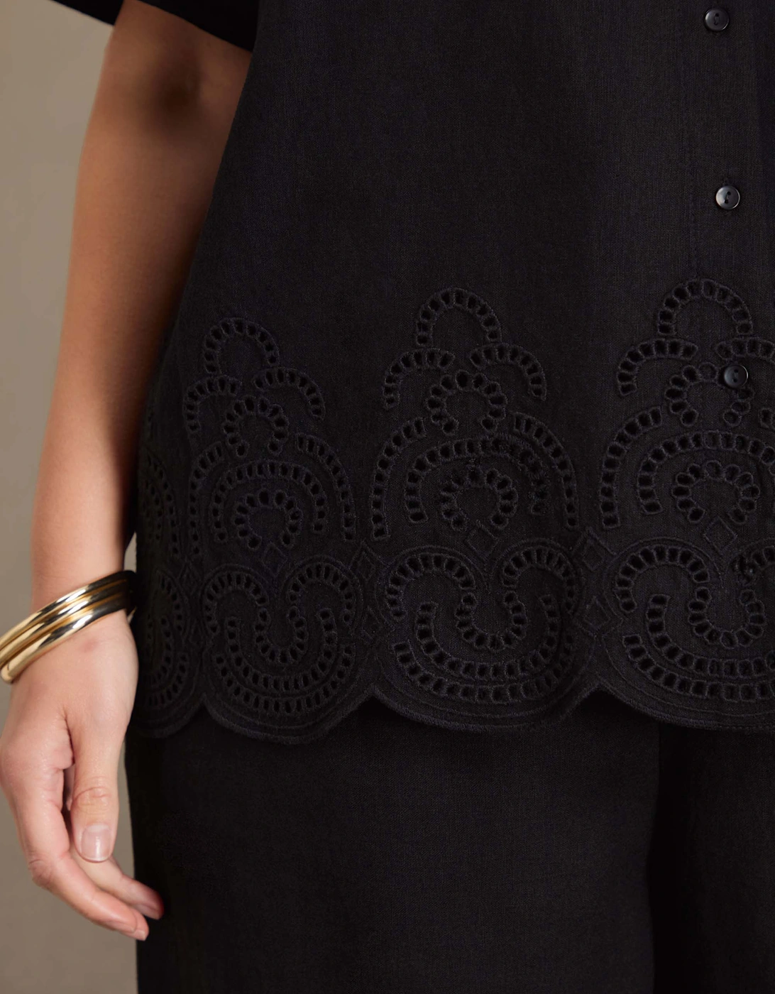 Black Linen Blend Broderie Shirt