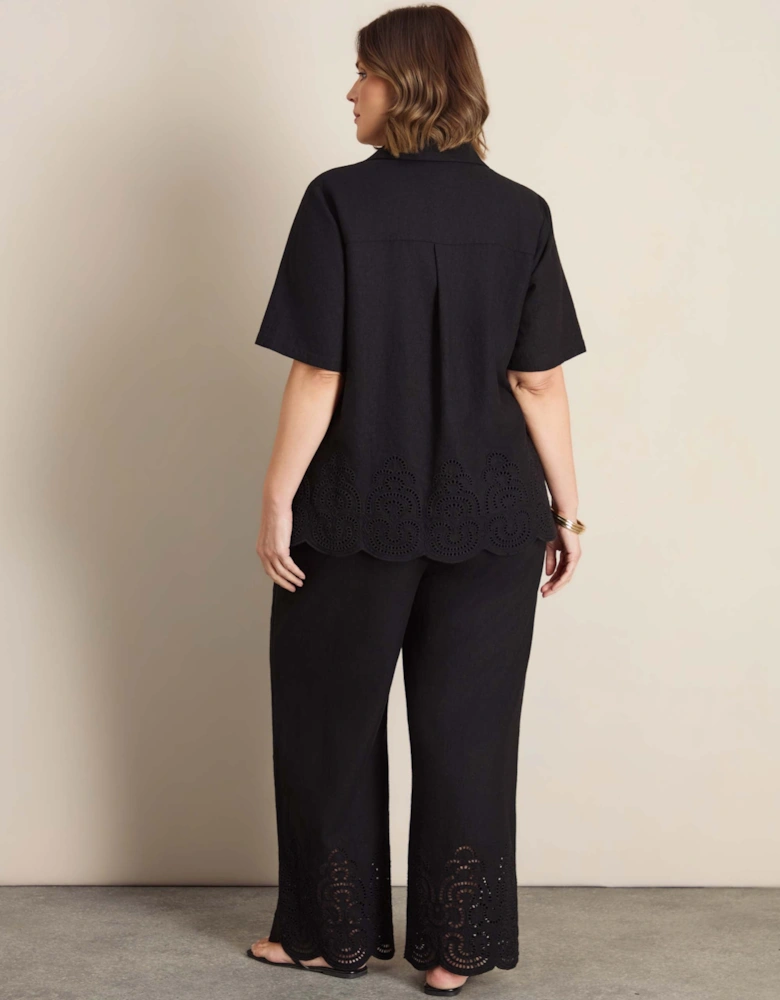 Black Linen Blend Broderie Trouser