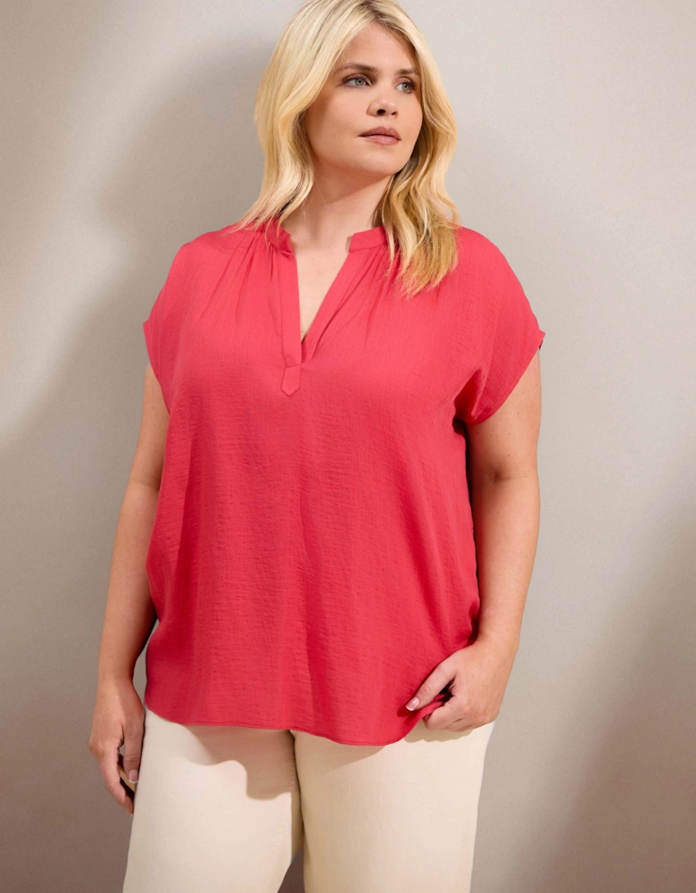 Pink Notch Neck Relaxed Fit Top