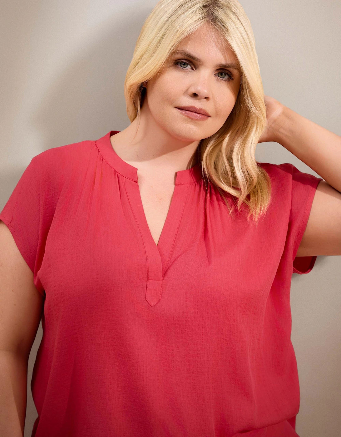 Pink Notch Neck Relaxed Fit Top