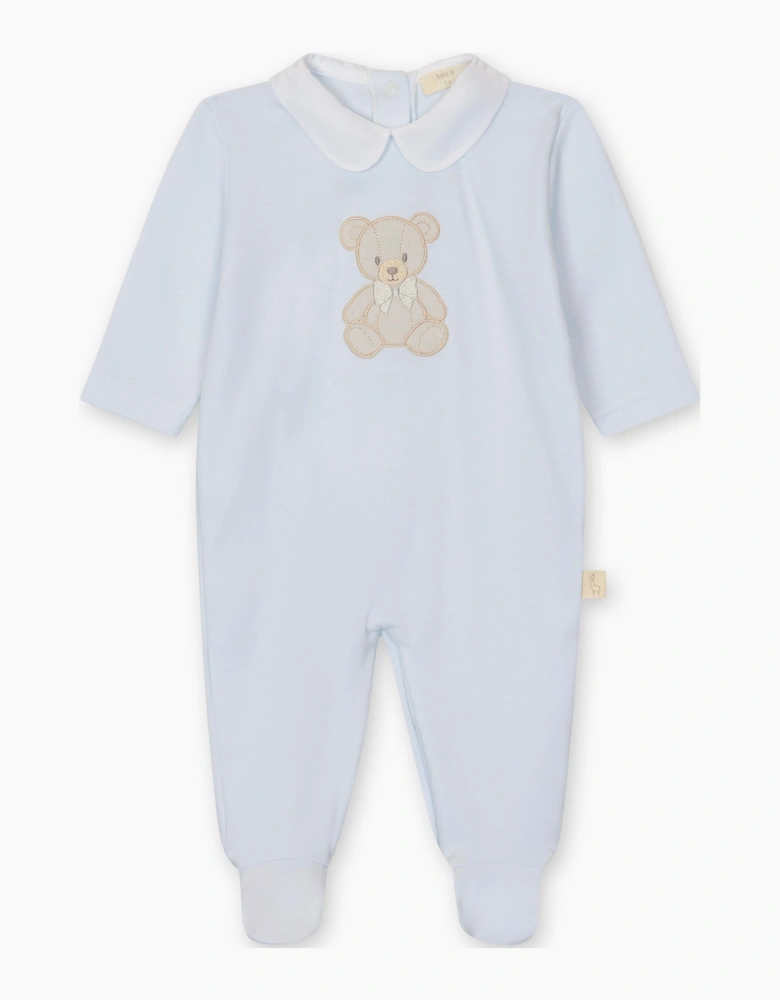 Boys Blue Cotton Teddy Bear Babygrow