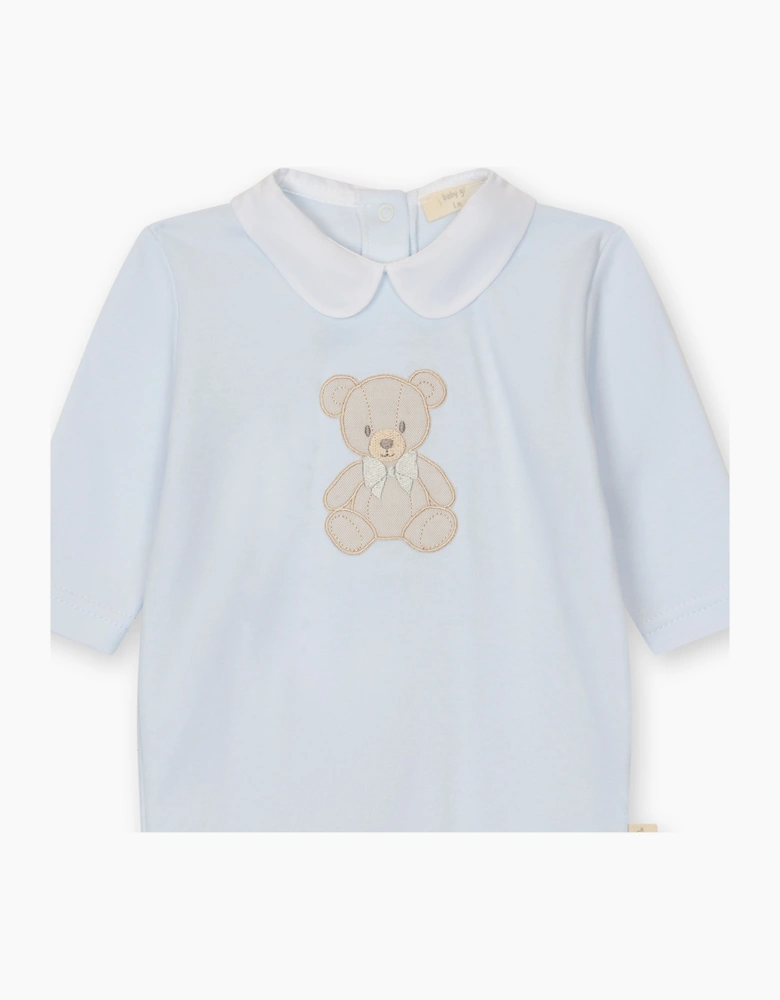 Boys Blue Cotton Teddy Bear Babygrow