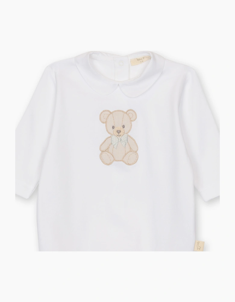 White Cotton Teddy Bear Babygrow