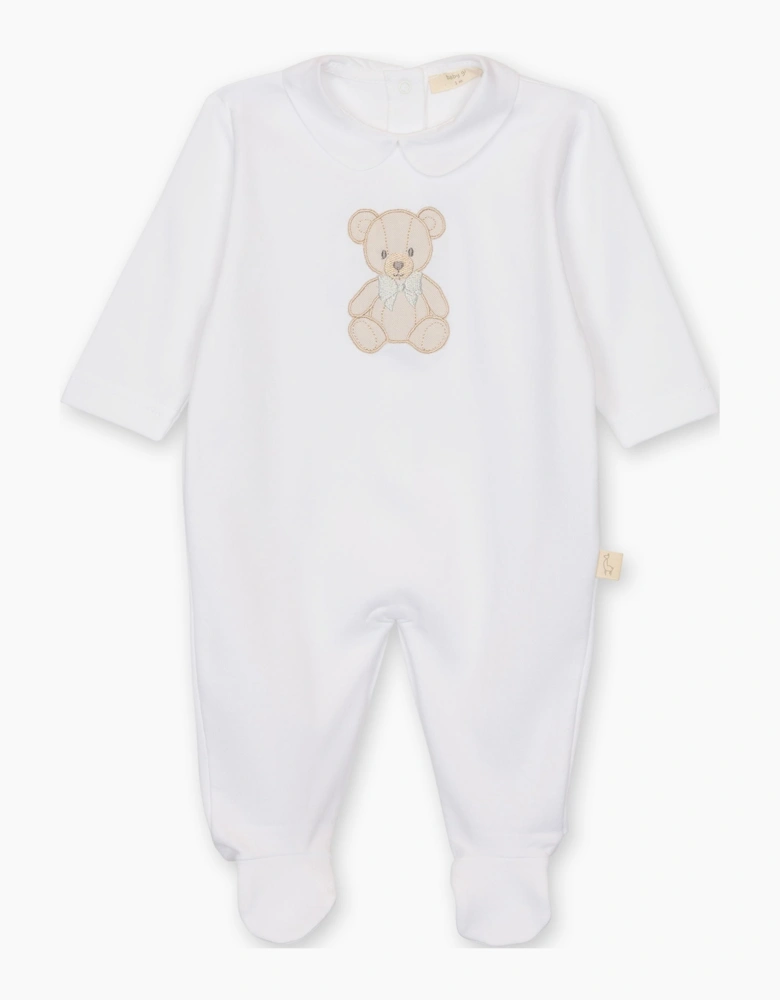 White Cotton Teddy Bear Babygrow