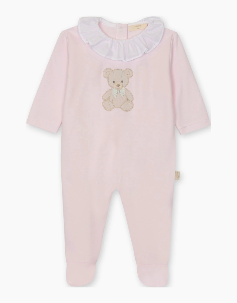Girls Pink Cotton Teddy Bear Babygrow