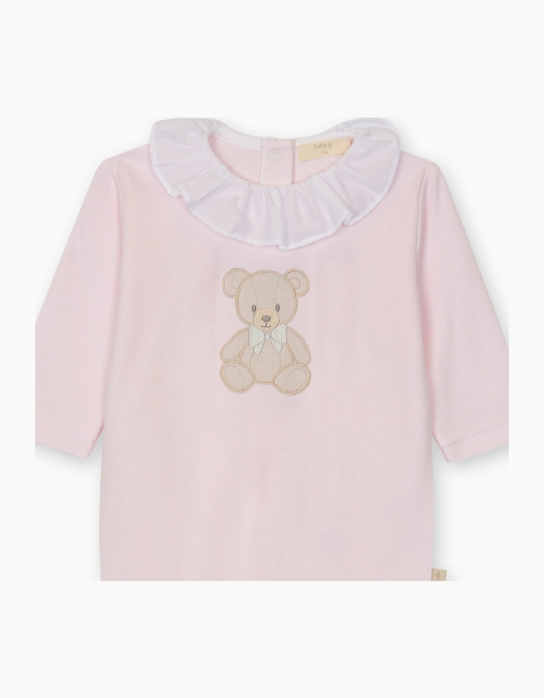 Girls Pink Cotton Teddy Bear Babygrow