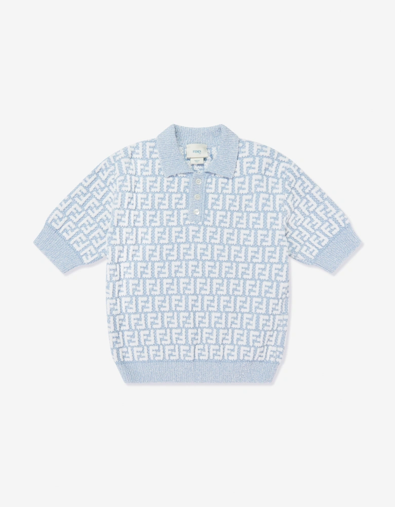 Fendi Boys FF Logo Polo Shirt in Blue