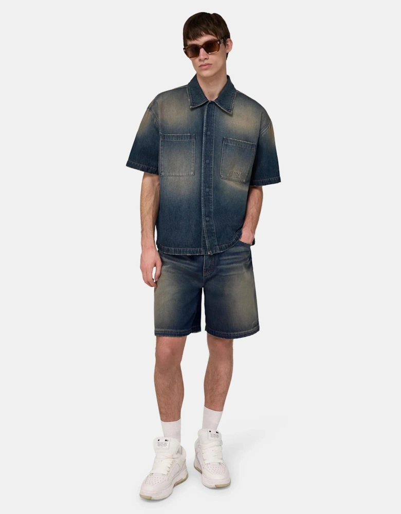 Drawstring Denim Shorts Navy