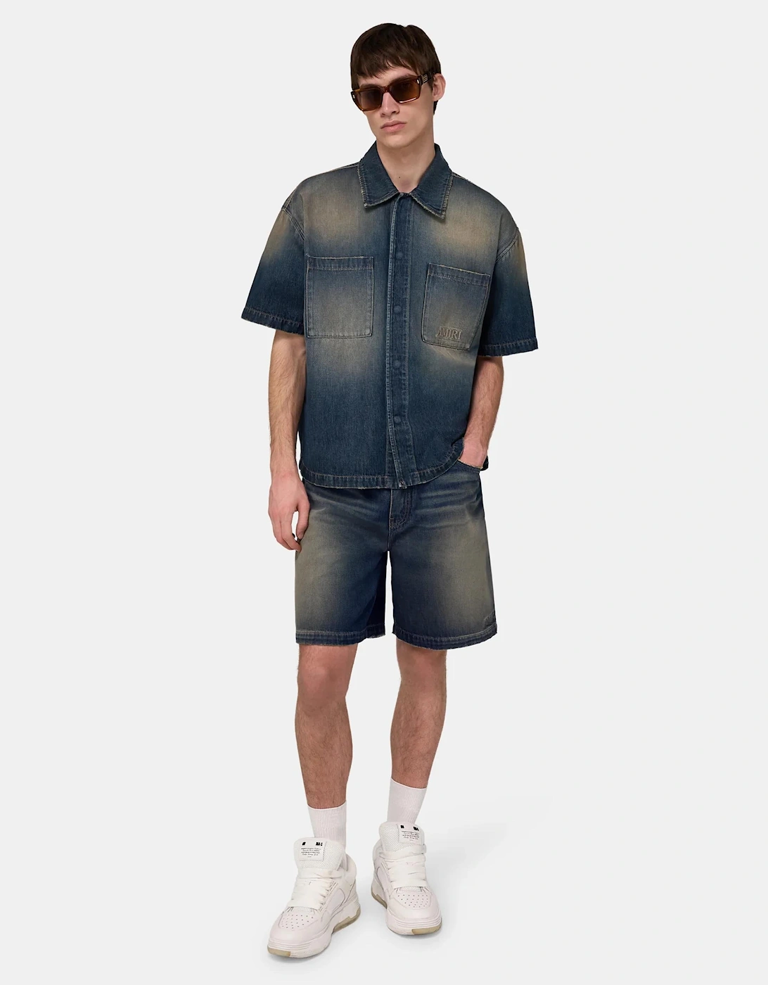 Drawstring Denim Shorts Navy