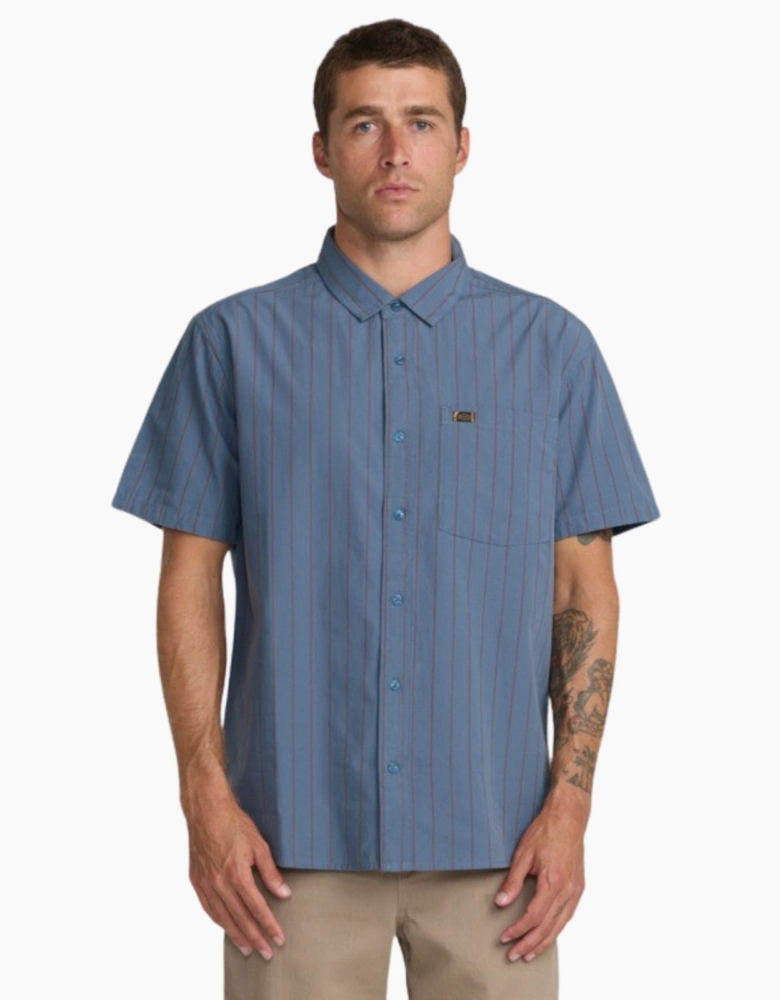 RVCA Mens Dayshift Workwear Stripe Short Sleeve Shirt