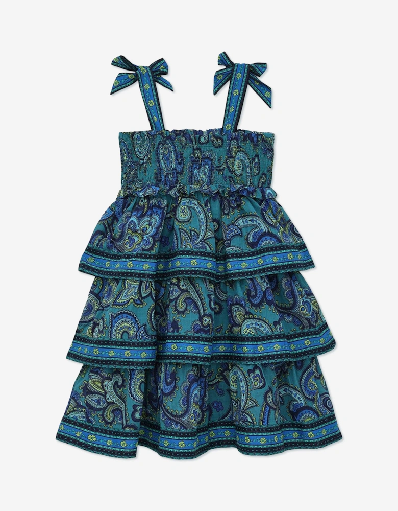 Zimmermann Girls Patience Paisley Tiered Dress in Blue