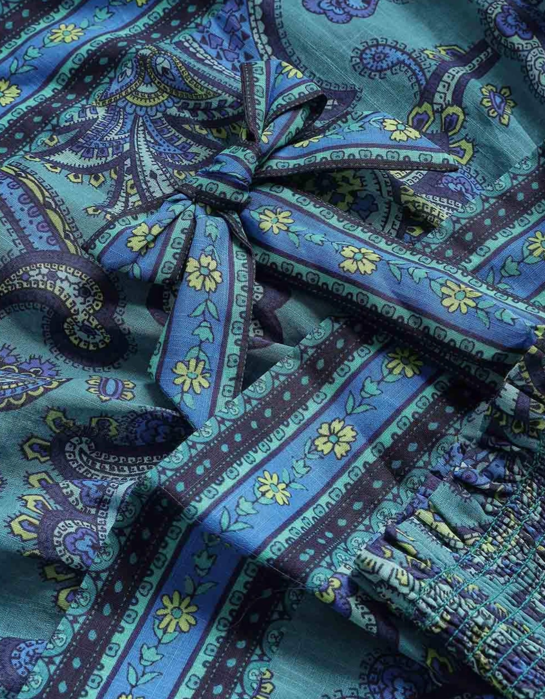 Zimmermann Girls Patience Paisley Tiered Dress in Blue