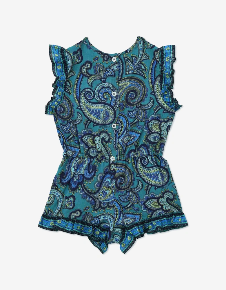Zimmermann Girls Patience Paisley Frill Playsuit in Blue