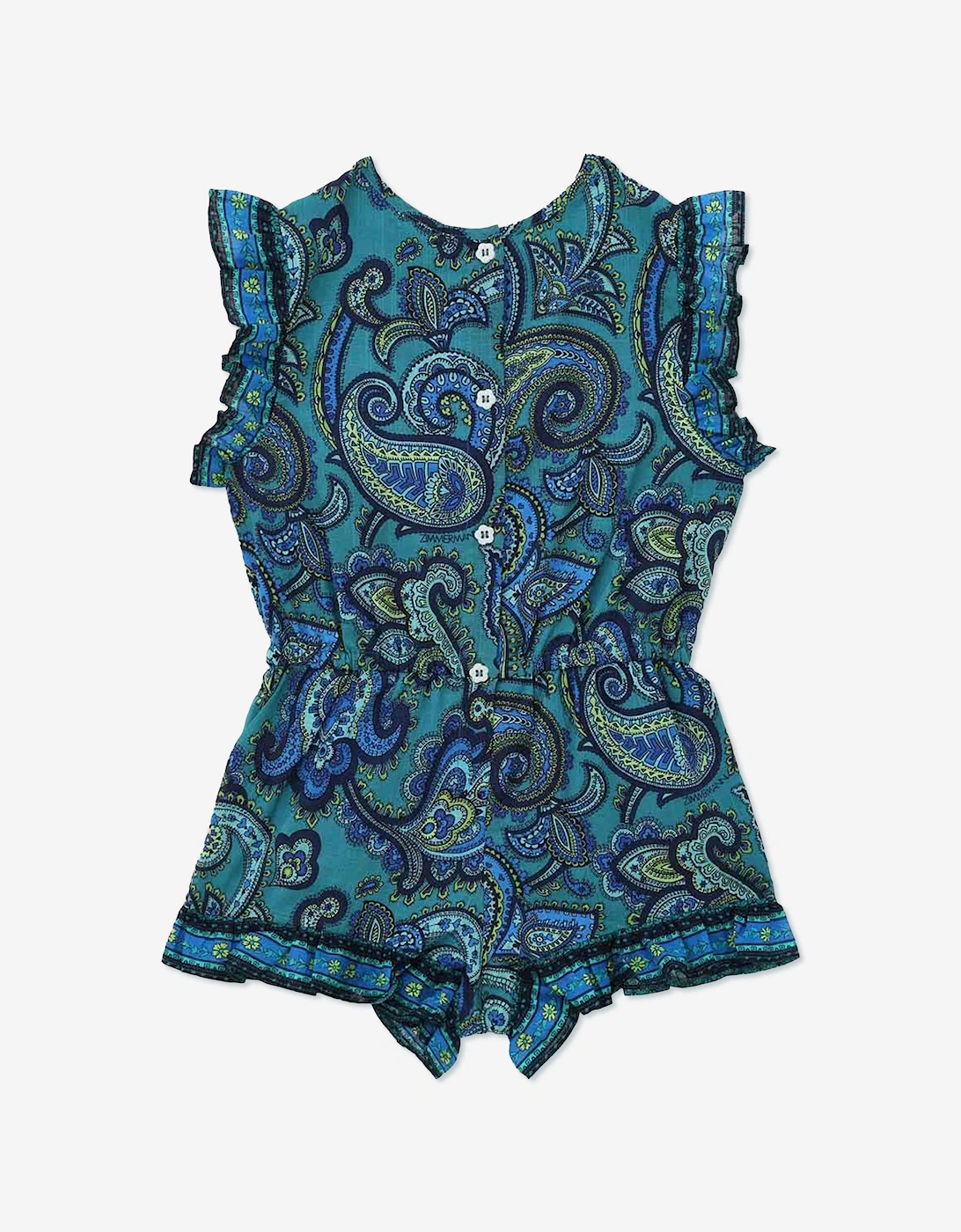 Zimmermann Girls Patience Paisley Frill Playsuit in Blue