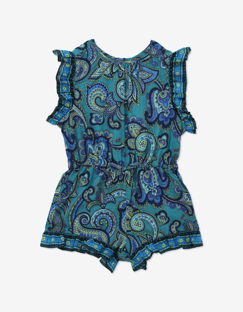 Zimmermann Girls Patience Paisley Frill Playsuit in Blue