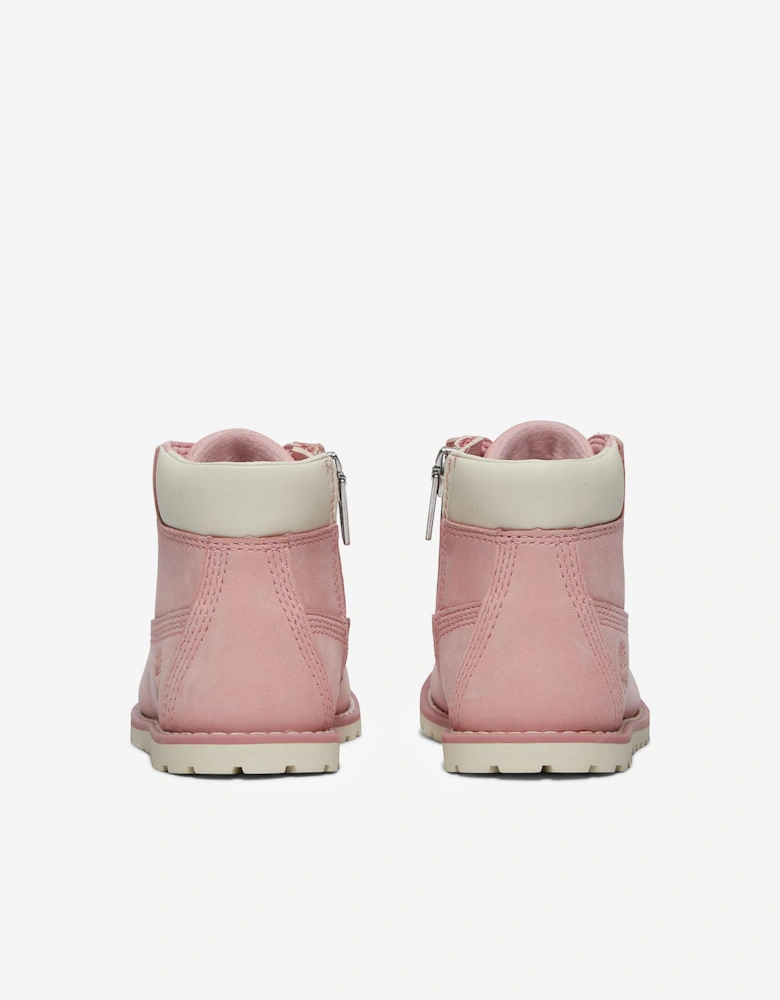 Timberland Girls Pokey Pine Mid Lace Up Boots with Zip in Pink