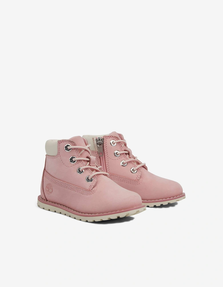 Timberland Girls Pokey Pine Mid Lace Up Boots with Zip in Pink