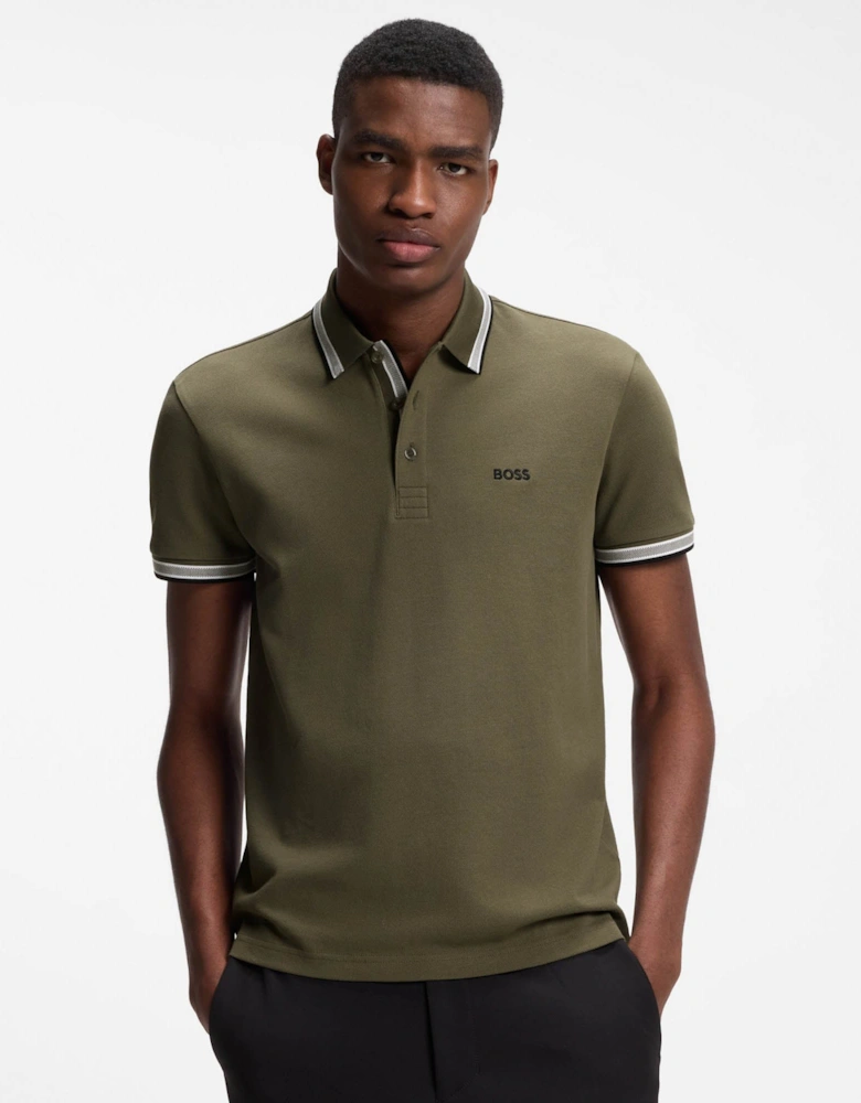 BOSS Green Paddy Mens Cotton-Piqué Polo Shirt with Contrast Logo - Open Green 398