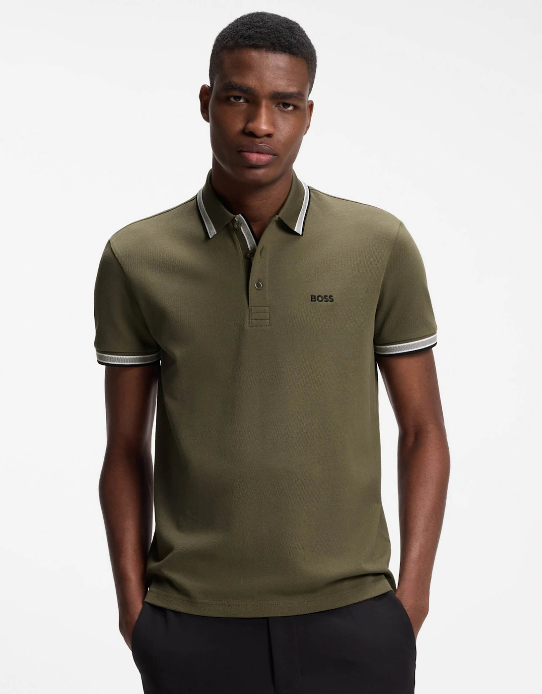 BOSS Green Paddy Mens Cotton-Piqué Polo Shirt with Contrast Logo - Open Green 398, 5 of 4
