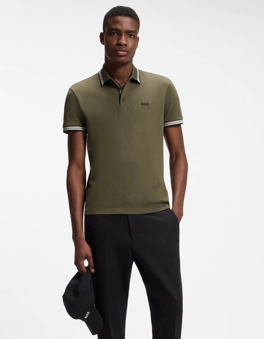 BOSS Green Paddy Mens Cotton-Piqué Polo Shirt with Contrast Logo - Open Green 398