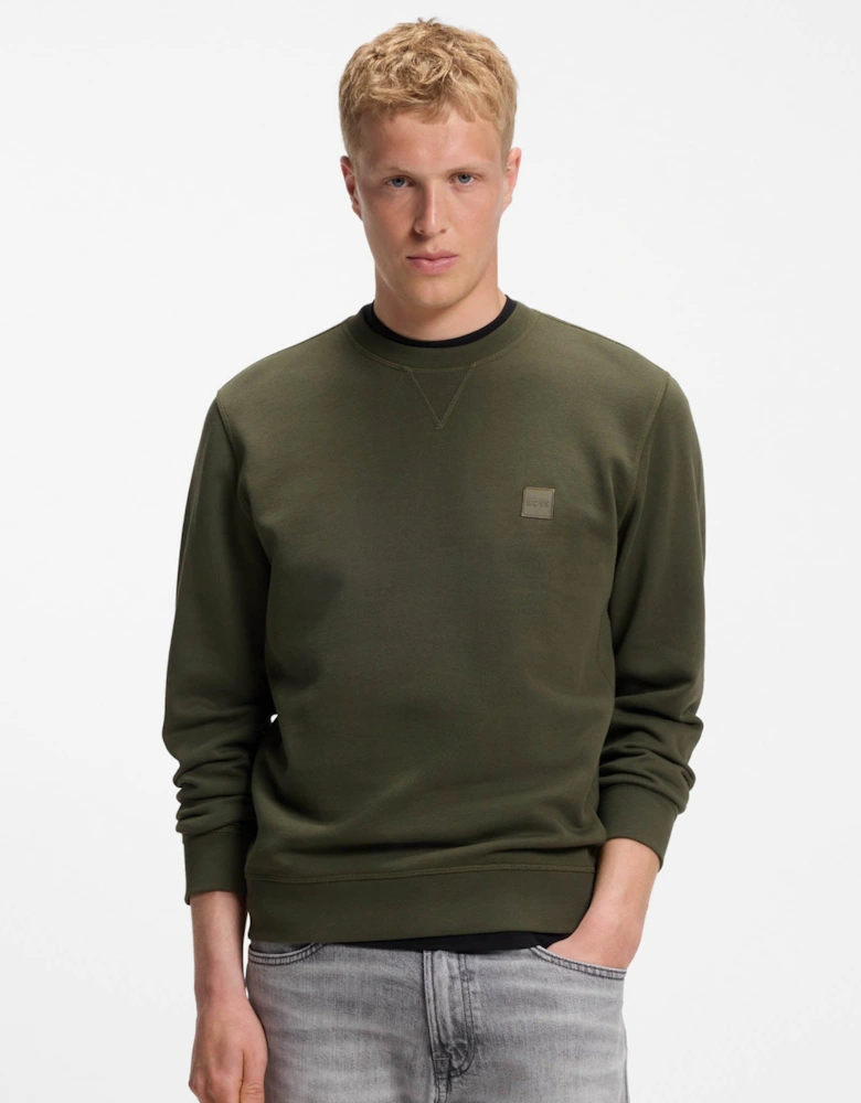BOSS Orange Westart Mens Crew Neck Sweatshirt With Logo Patch - Bright Green 325