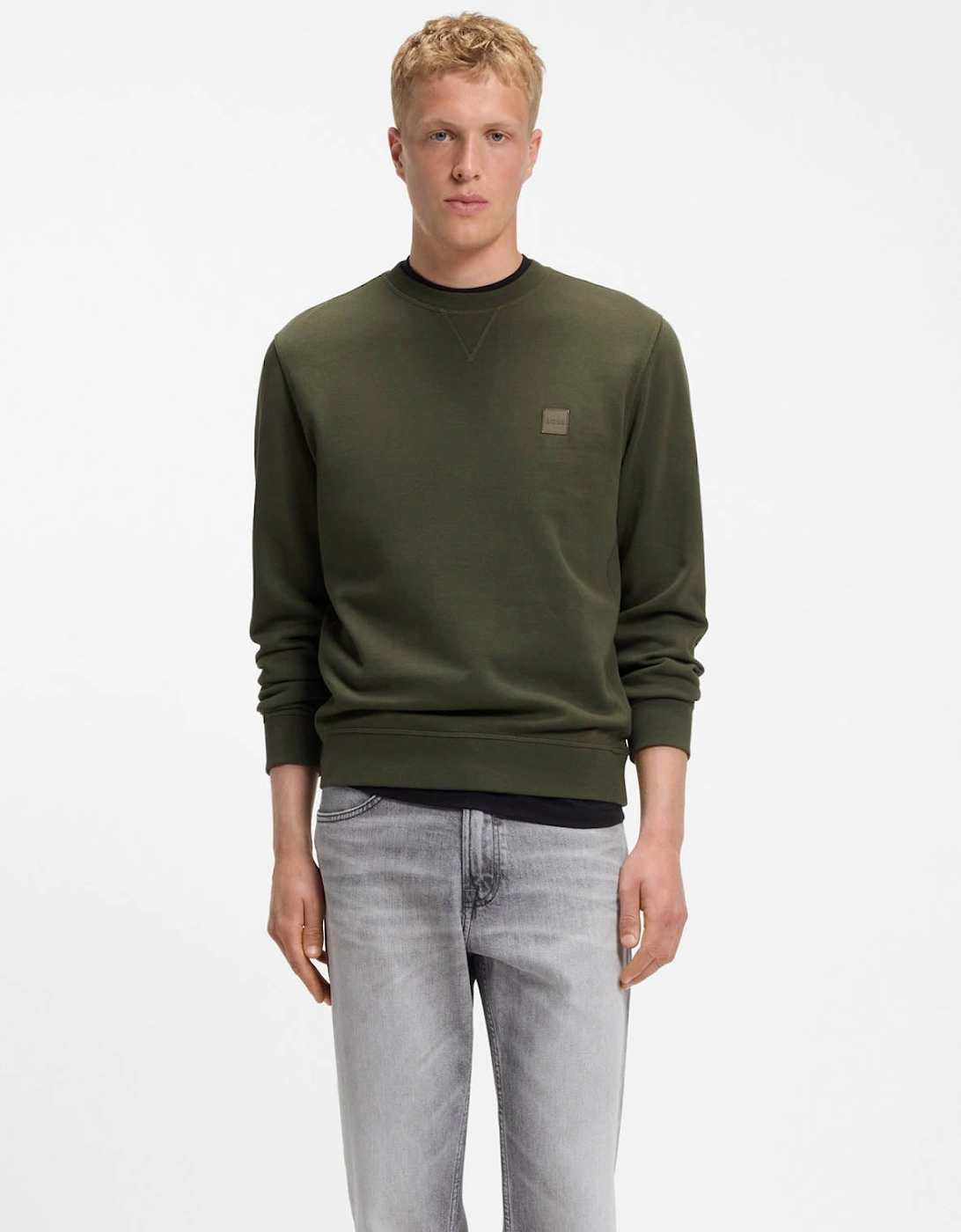 BOSS Orange Westart Mens Crew Neck Sweatshirt With Logo Patch - Bright Green 325