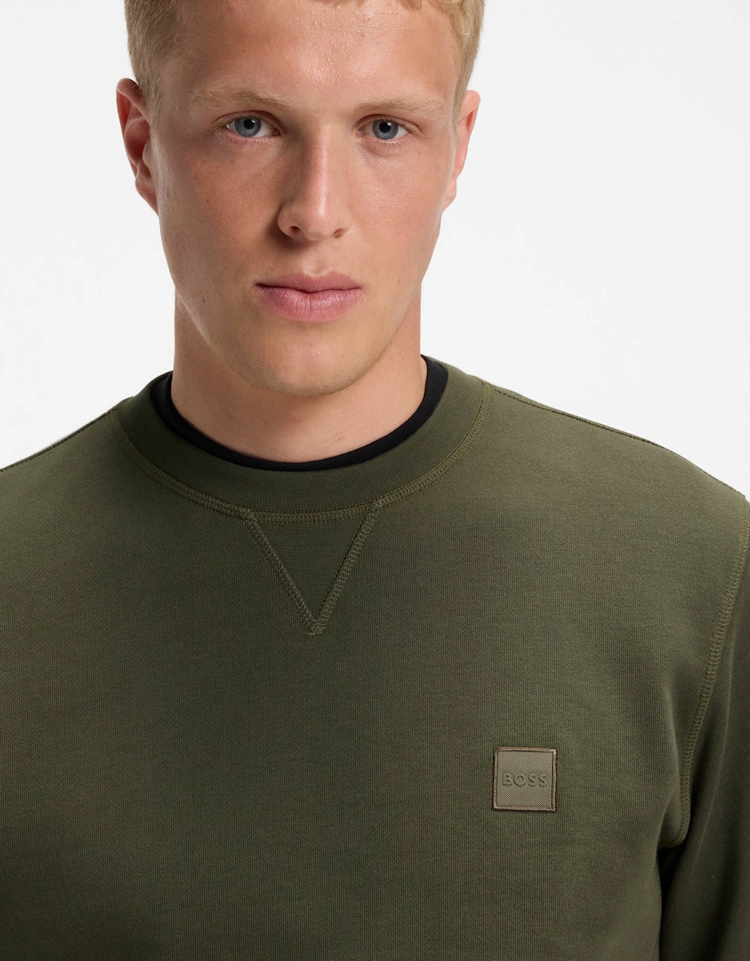 BOSS Orange Westart Mens Crew Neck Sweatshirt With Logo Patch - Bright Green 325