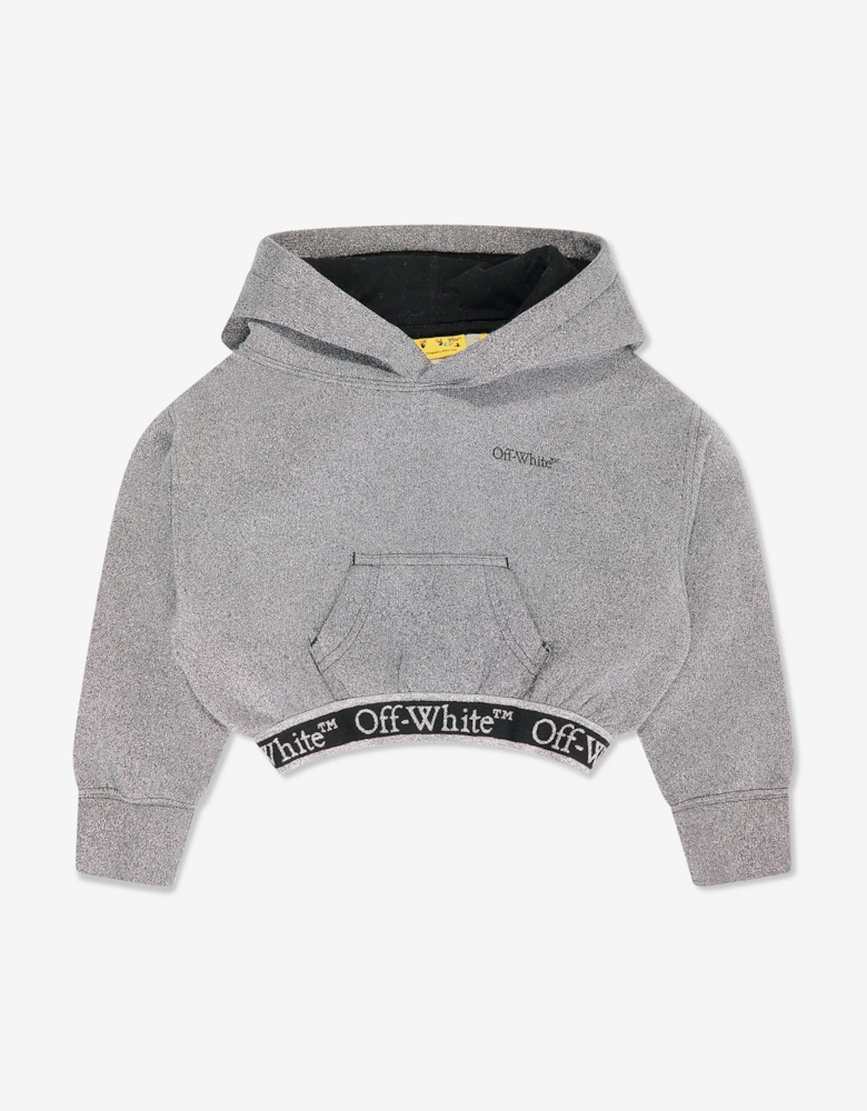 Off-White Girls Bookish Logo Band Cropped Hoodie in Grey