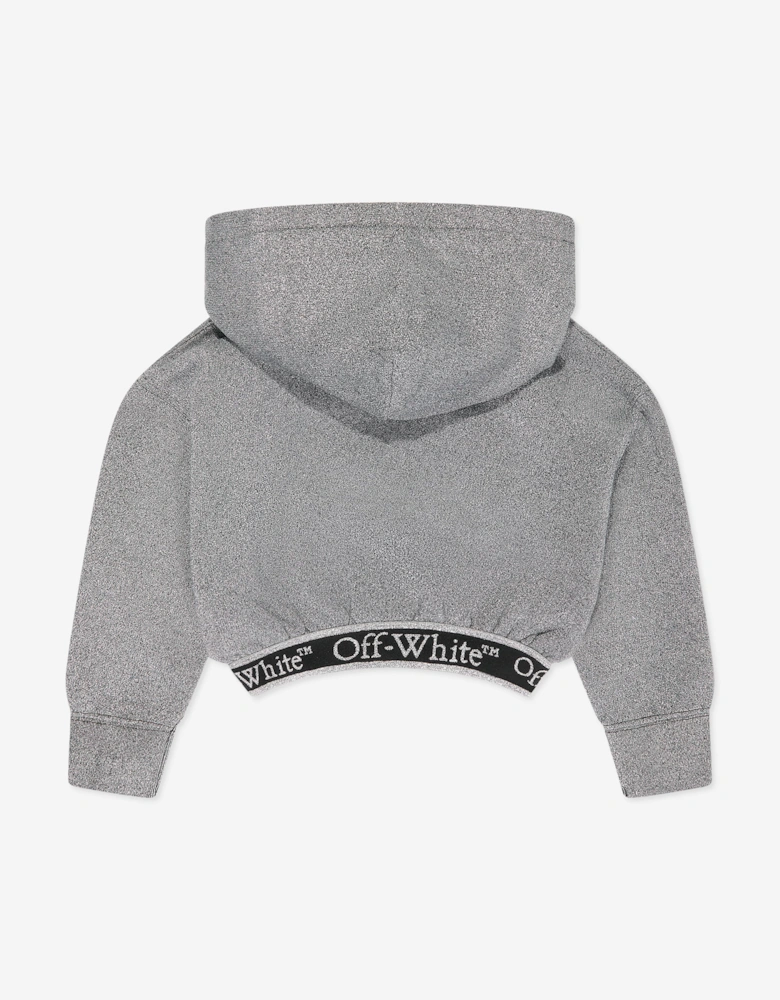 Off-White Girls Bookish Logo Band Cropped Hoodie in Grey