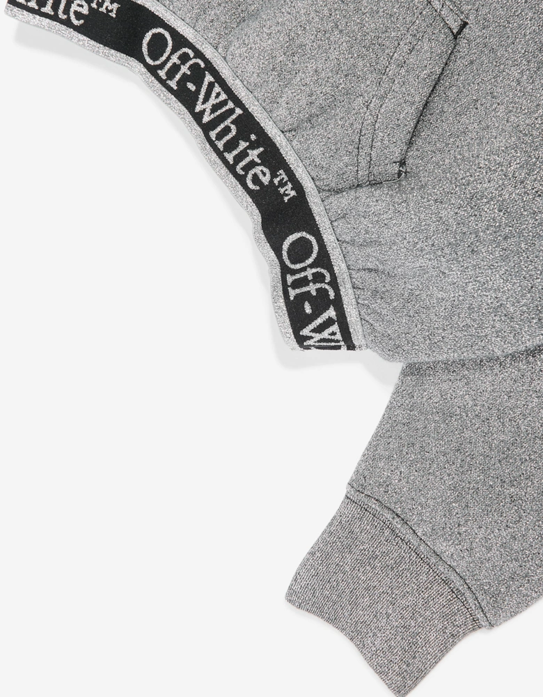 Off-White Girls Bookish Logo Band Cropped Hoodie in Grey