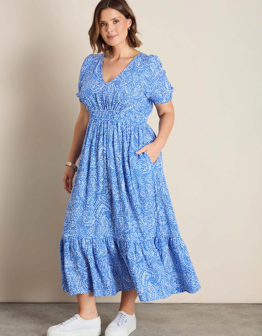 Blue Paisley Print Cheesecloth V Neck Maxi Dress, 7 of 6
