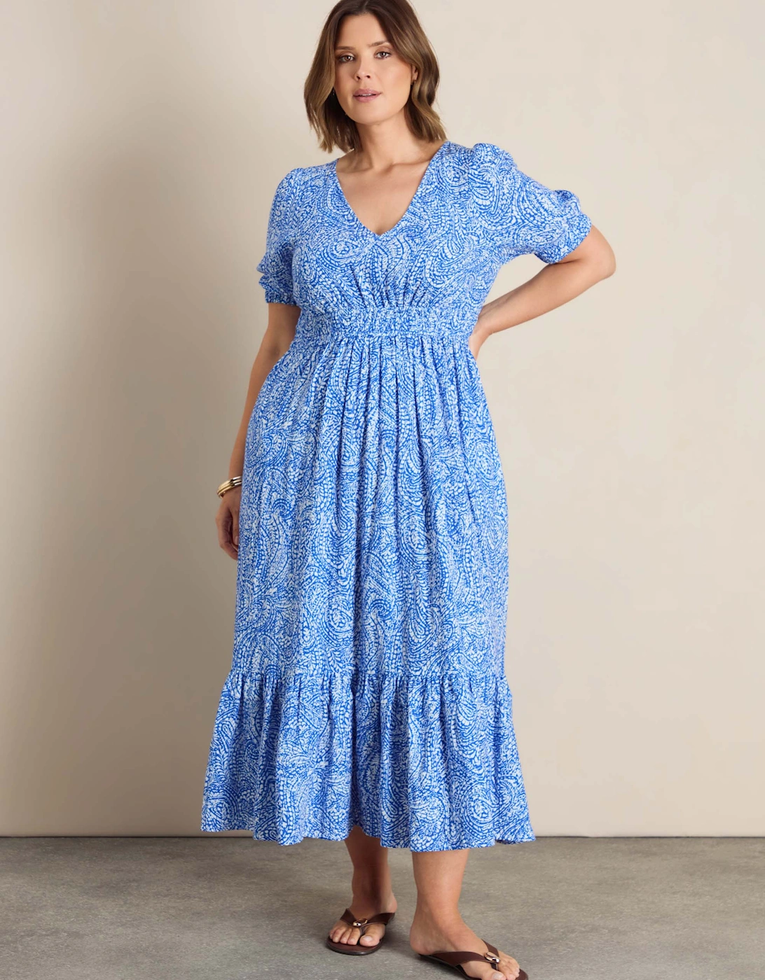 Blue Paisley Print Cheesecloth V Neck Maxi Dress