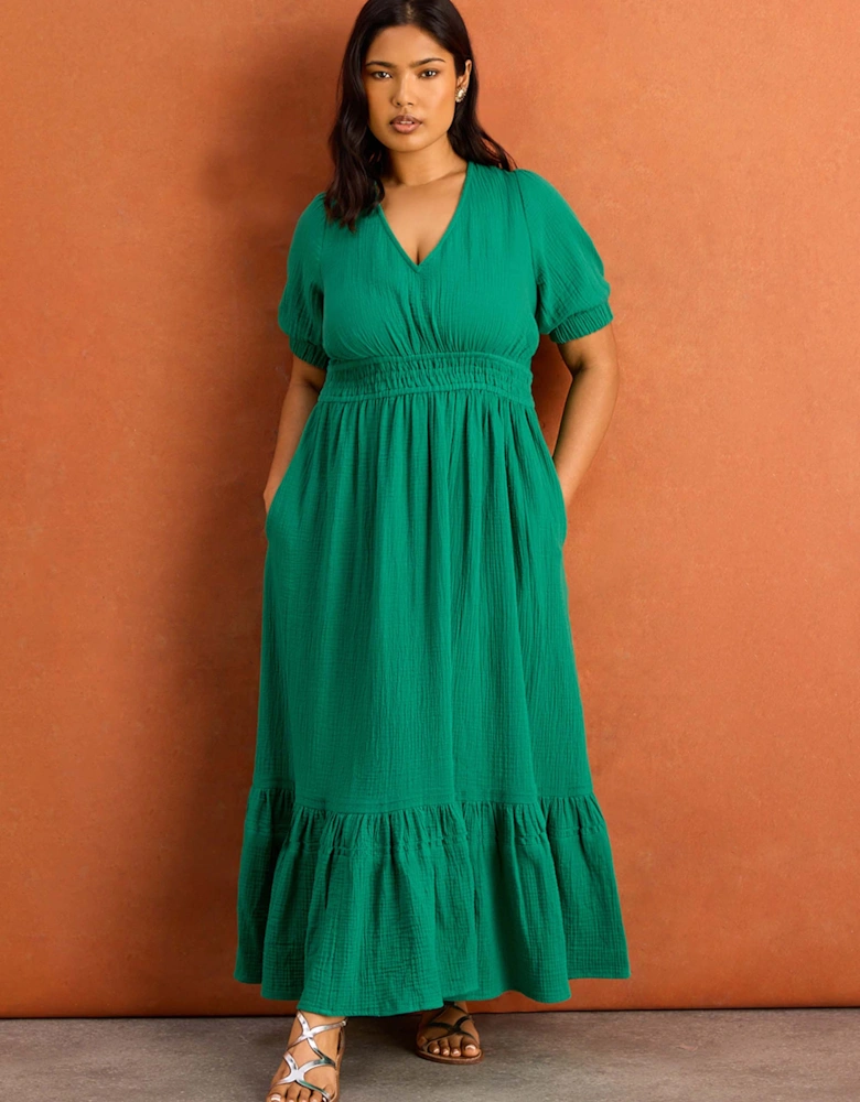 Green Cheesecloth V Neck Maxi Dress