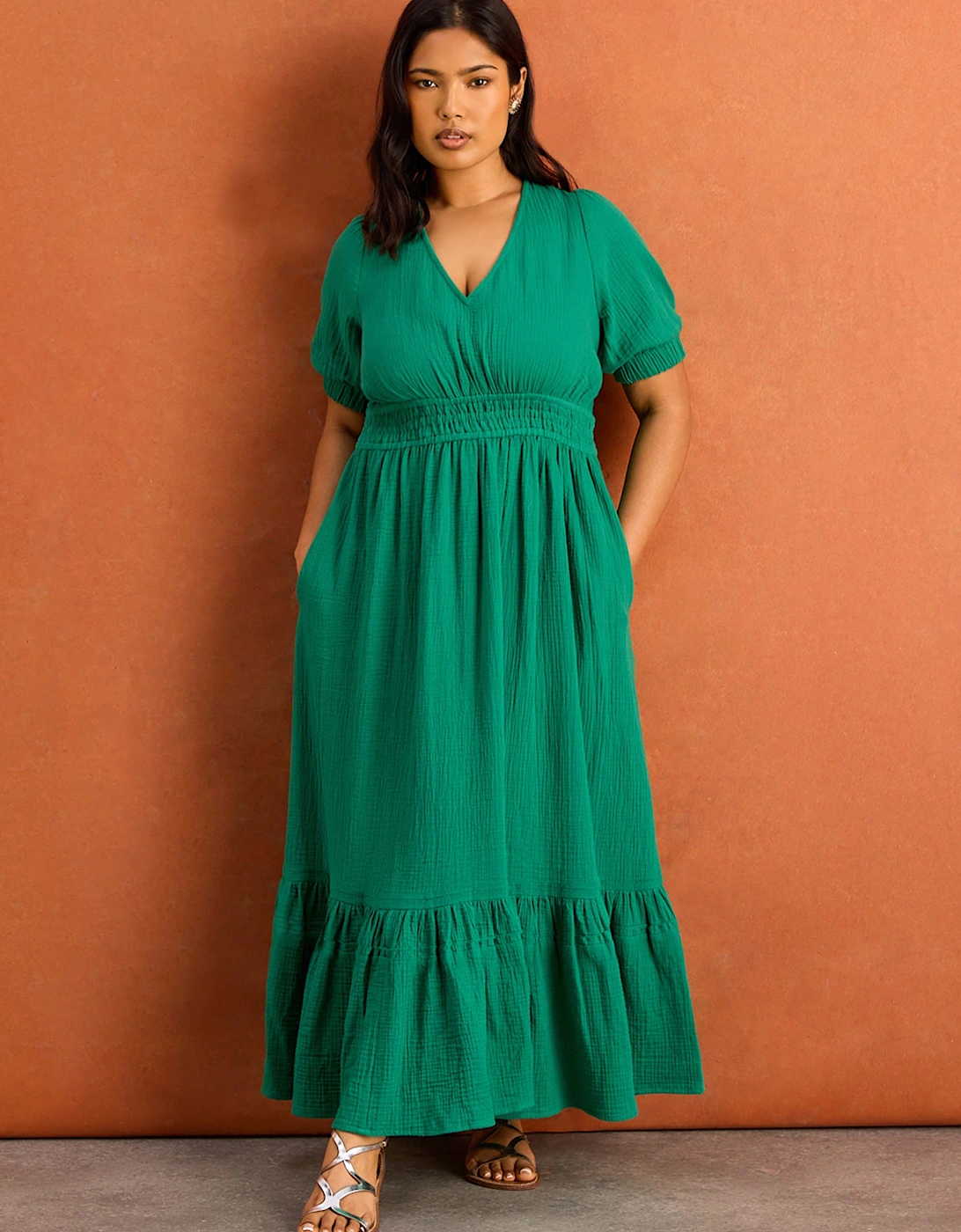 Green Cheesecloth V Neck Maxi Dress, 7 of 6