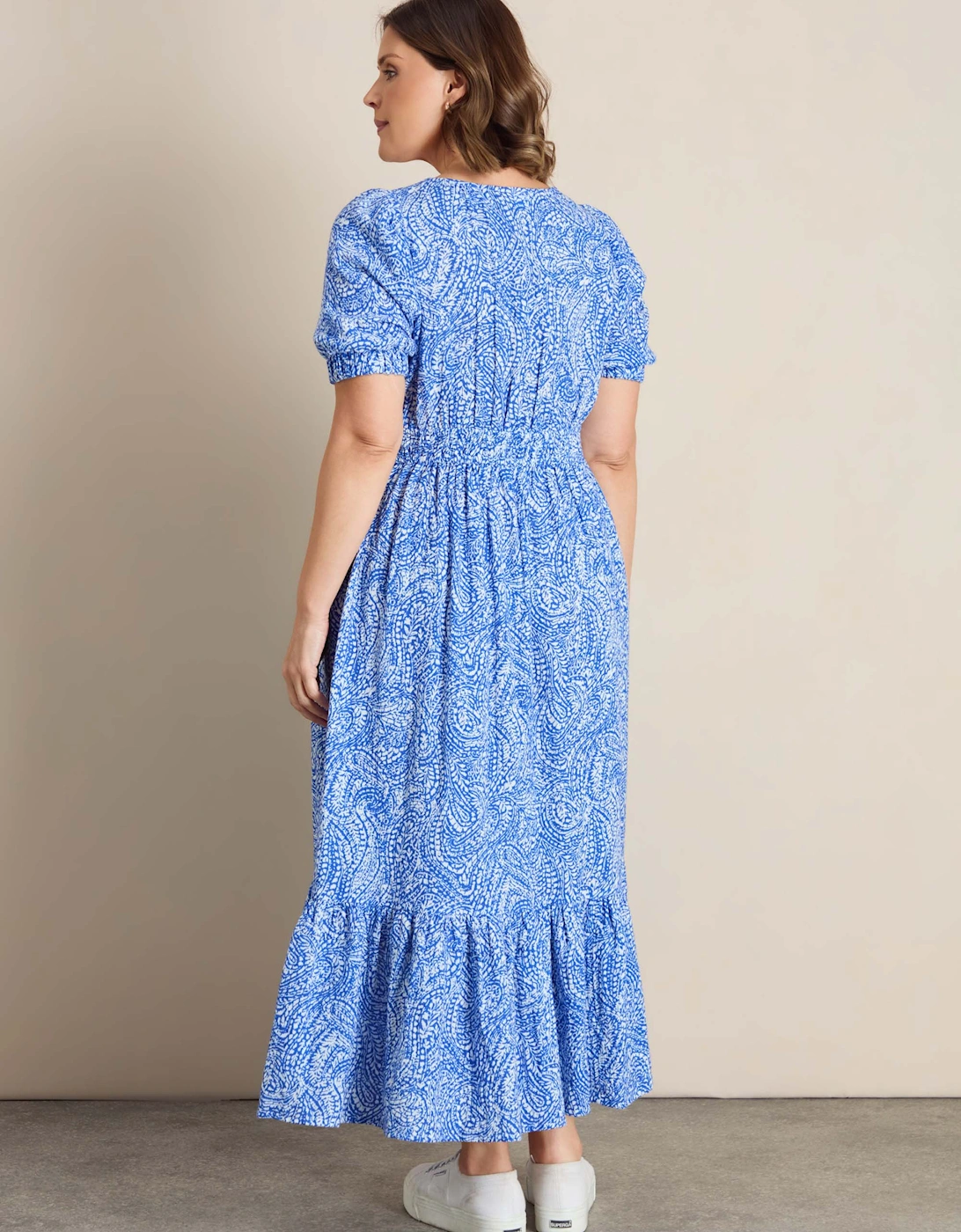 Blue Paisley Print Cheesecloth V Neck Maxi Dress