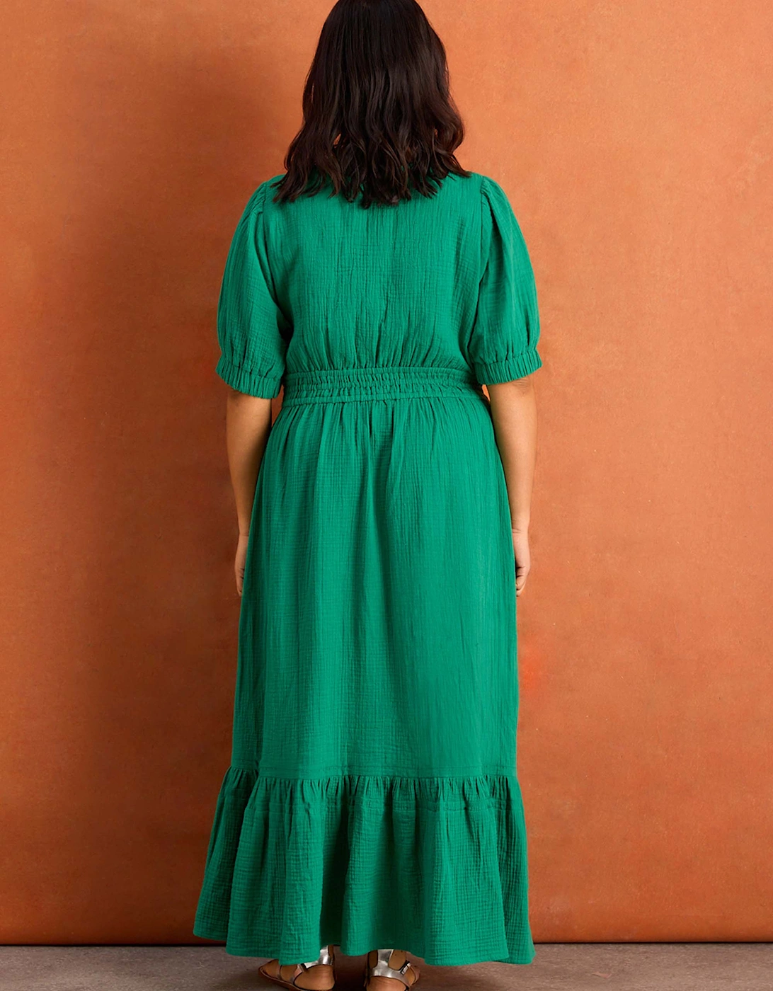 Green Cheesecloth V Neck Maxi Dress