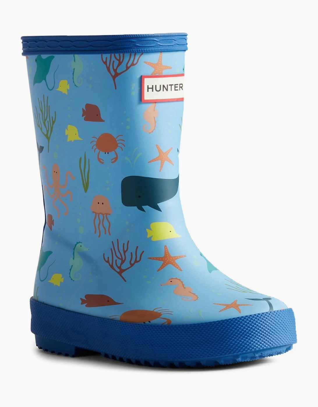 Hunter Girls Blue First Classic Ocean Print Wellingtons  4/4 Years Size 4 Kids