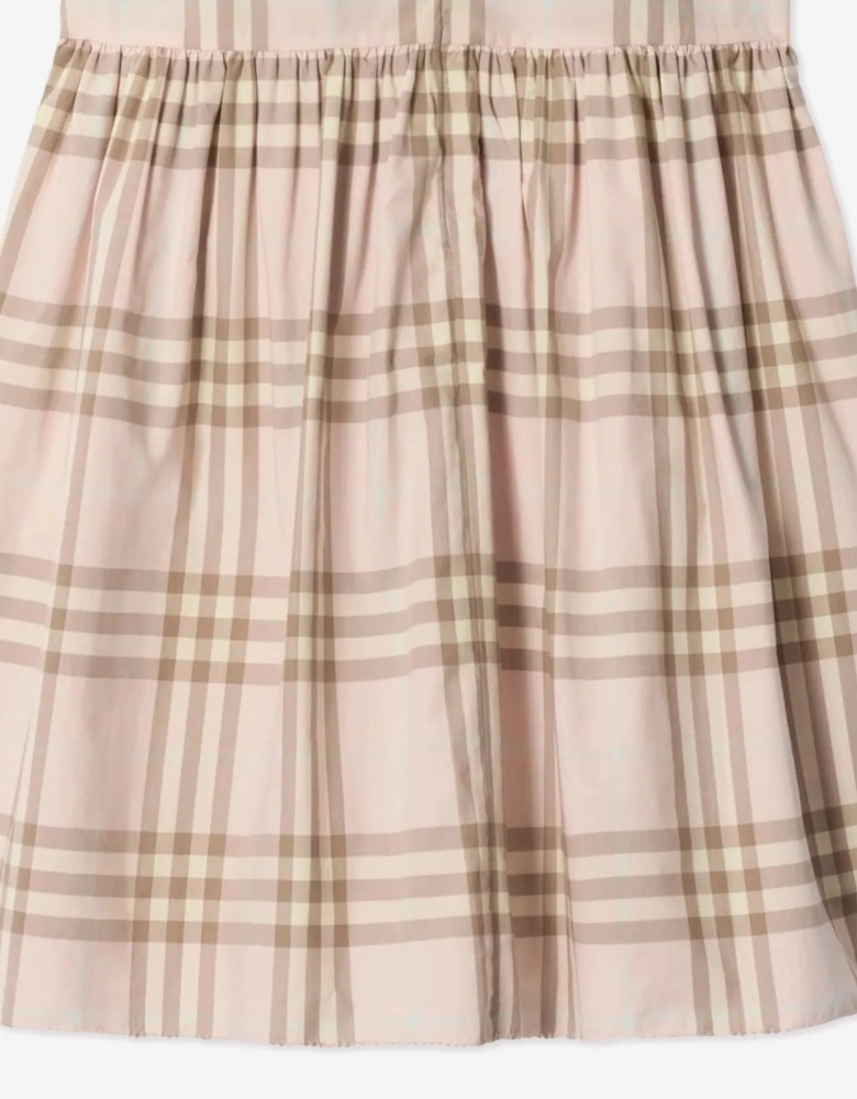 Burberry Girls Eadelle Cotton Check Dress in Pink