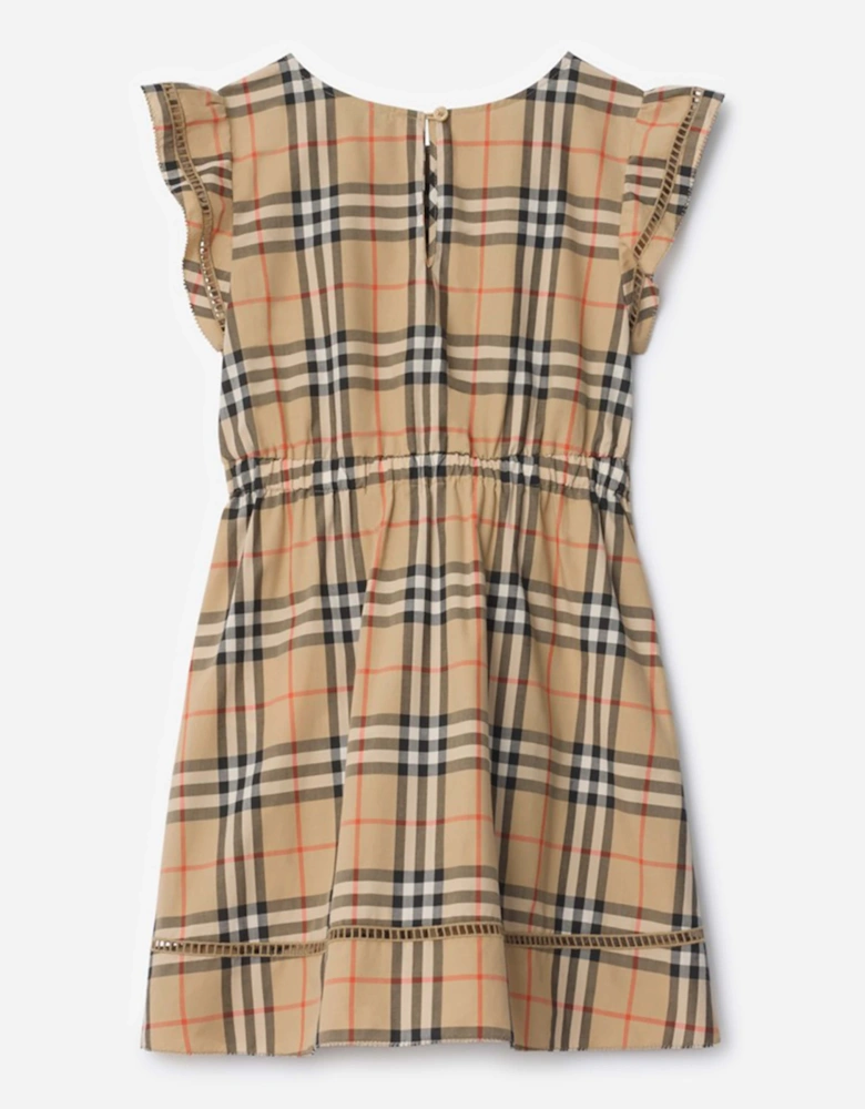 Burberry Girls Adele Check Cotton Dress in Beige