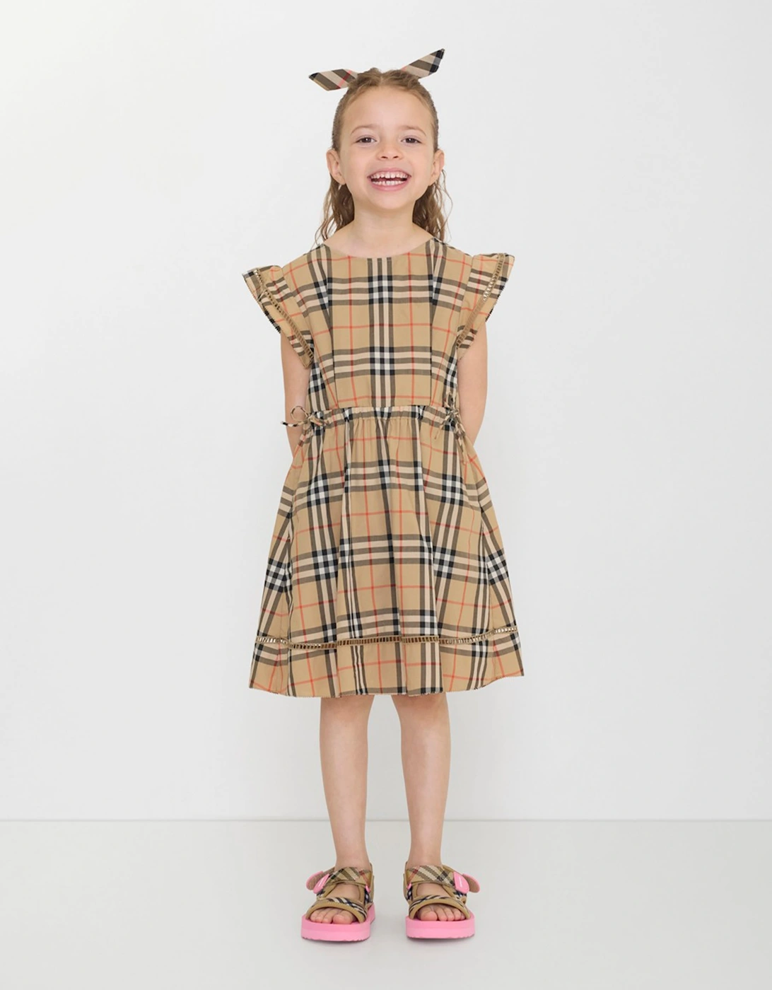 Burberry Girls Adele Check Cotton Dress in Beige