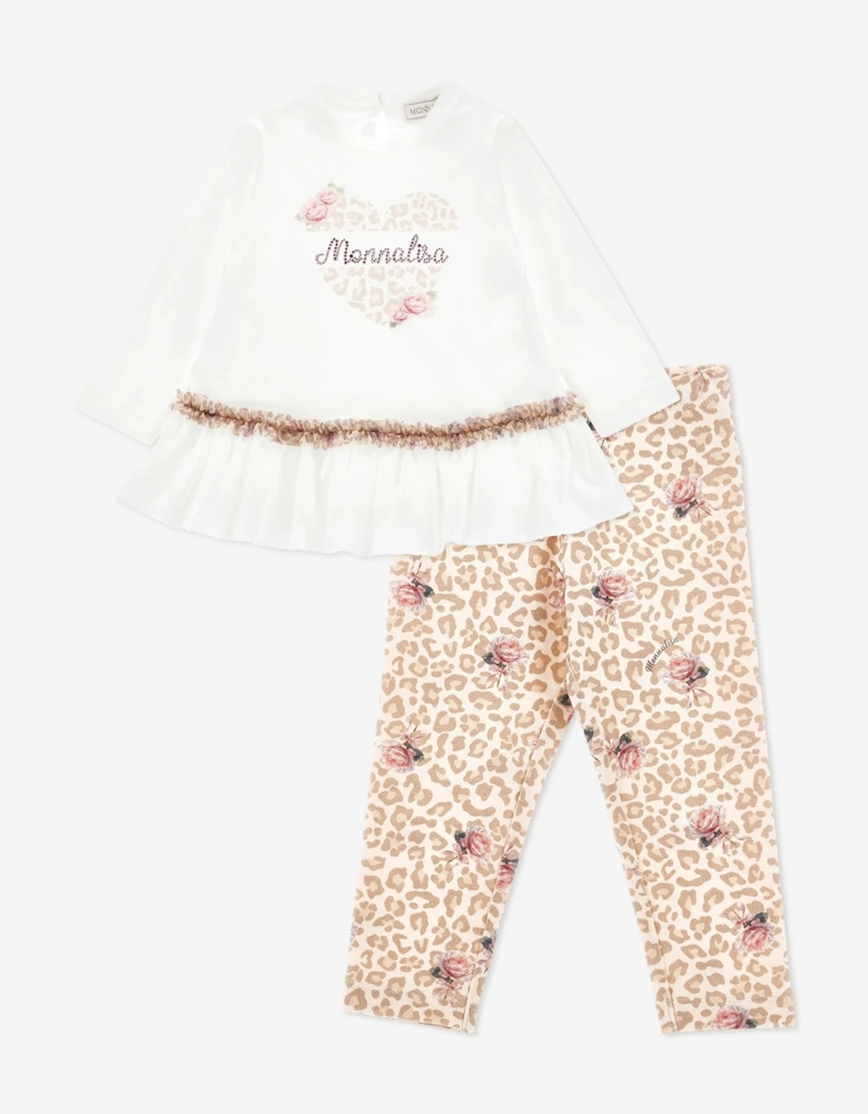 Monnalisa Baby Girls T-Shirt and Leggings Set in Beige