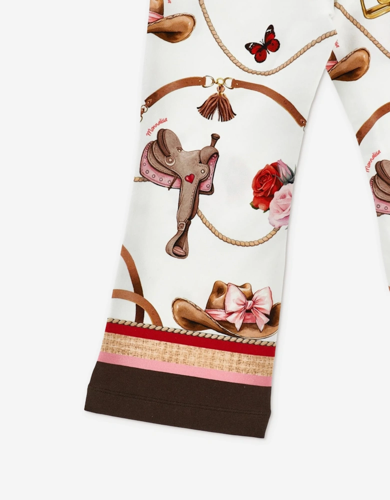 Monnalisa Girls Floral Equestrian Trousers in Ivory