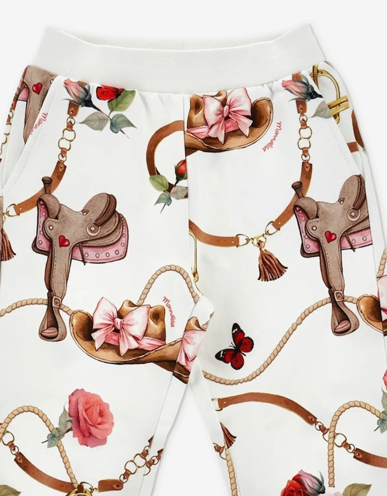 Monnalisa Girls Floral Equestrian Trousers in Ivory