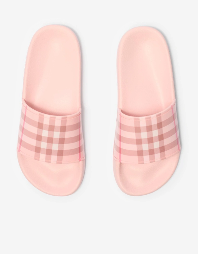 Burberry Girls Furley Check Sliders in Pink