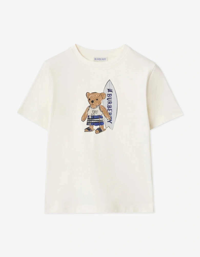 Burberry Boys Cedar Teddy Surf T-Shirt in Ivory