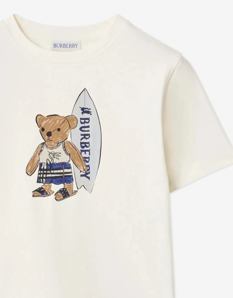Burberry Boys Cedar Teddy Surf T-Shirt in Ivory