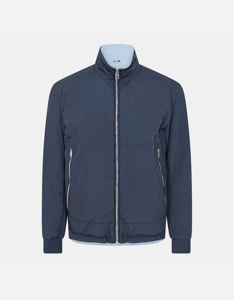 Solid Patterned Zip Neck Ribbed Cuff Jacket
